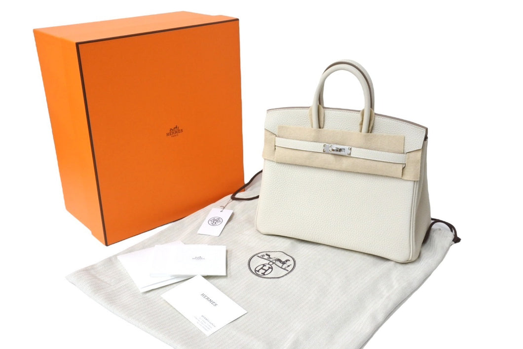 新品未使用 HERMES エルメス ハンドバッグ W刻印 バーキン25 クレ シルバー金具 トゴ 中古 67139