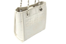 画像をギャラリービューアに読み込む, 極美品 CHANEL シャネル ドーヴィルPM トートバッグ A93256 22番台 2016年 キャビアスキン ホワイト シルバー金具 中古 67150