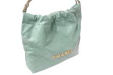 Load image into Gallery viewer, 極美品 CHANEL22 シャネル ハンドバッグ チェーンショルダーバッグ カーフスキン AS3980 グリーン ゴールド金具 中古 67151