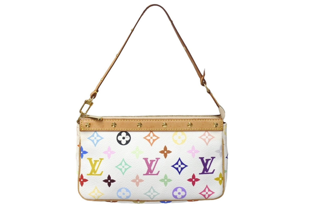 LOUIS VUITTON ルイ ヴィトン 村上隆 ポシェットアクセソワール ハンドバッグ M92649 マルチカラー ホワイト 美品 中古 67162