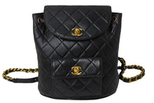 画像をギャラリービューアに読み込む, CHANEL シャネル マトラッセ リュック Wココマーク バックパック ココマーク 3番台 ラムスキン ブラック ゴールド金具 美品 中古 67182