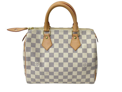 極美品 LOUIS VUITTON ルイヴィトン ハンドバッグ スピーディ25 ダミエアズール N41534 ホワイト グレー ゴールド金具 中古 67184