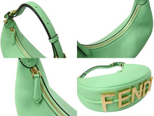 画像をギャラリービューアに読み込む, 新品未使用品 FENDI フェンディ フェンディグラフィー スモール ハンドバッグ 三日月形 カーフレザー グリーン ゴールド 中古 67194