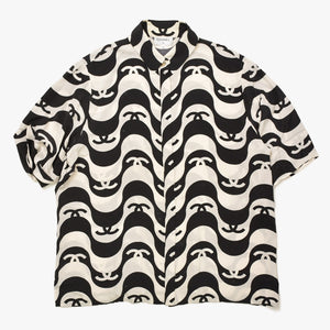 CHANEL シャネル ココマーク ウェーブ シルク半袖シャツ P70211 モノトーン 50サイズ ブラック アイボリー 2021SS シルク 美品 中古 4a006720