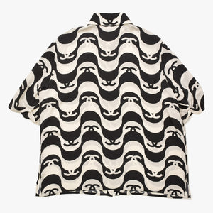 CHANEL シャネル ココマーク ウェーブ シルク半袖シャツ P70211 モノトーン 50サイズ ブラック アイボリー 2021SS シルク 美品 中古 4a006720