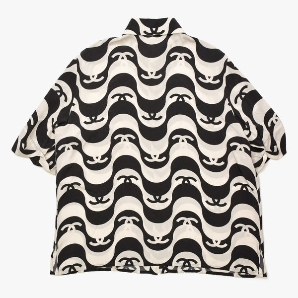 CHANEL シャネル ココマーク ウェーブ シルク半袖シャツ P70211 モノトーン 50サイズ ブラック アイボリー 2021SS シルク 美品 中古 4a006720