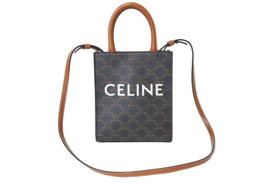 極美品 CELINE セリーヌ ハンドバッグ トリオンフ柄 194372BZK.04LU ミニバーティカルカバ キャンバス ブラウン 中古 67201