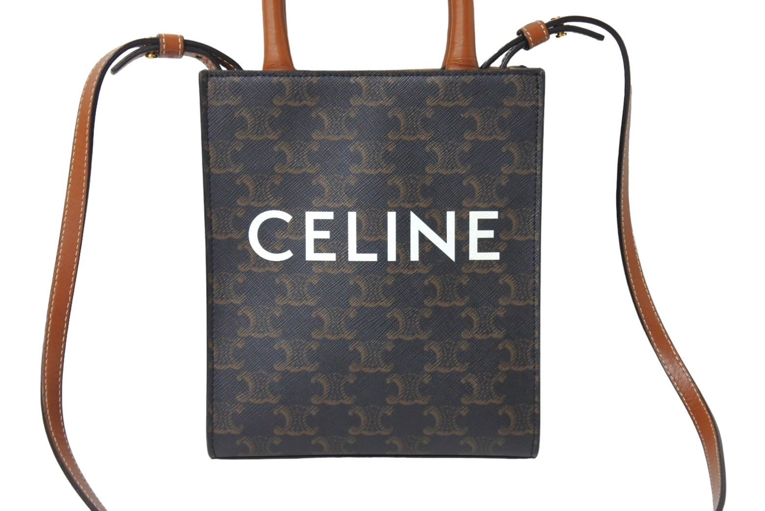 極美品 CELINE セリーヌ ハンドバッグ トリオンフ柄 194372BZK.04LU ミニバーティカルカバ キャンバス ブラウン 中古 67201  – Casanova Vintage