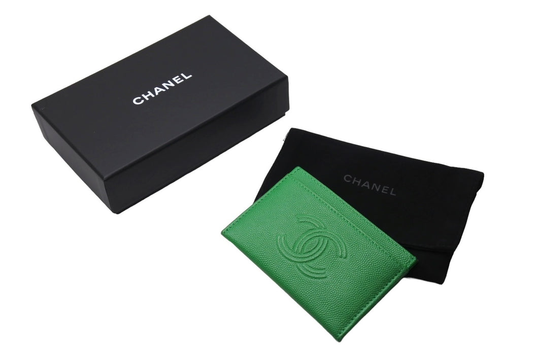 CHANEL シャネル カードケース ココマーク 29番台 2019-2020年 キャビアスキン グリーン 美品 中古 67219