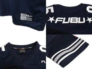 極美品 FUBU フブ ゲームシャツ フットボールシャツ ヴィンテージ サイズM ポリエステル ネイビー ホワイト グレー 中古 67238