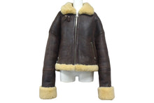 画像をギャラリービューアに読み込む, Ami Paris アミ パリス クロップドムートンジャケット B-3 ターキー製 羊革 ブラウン シルバー金具 美品 中古 67244