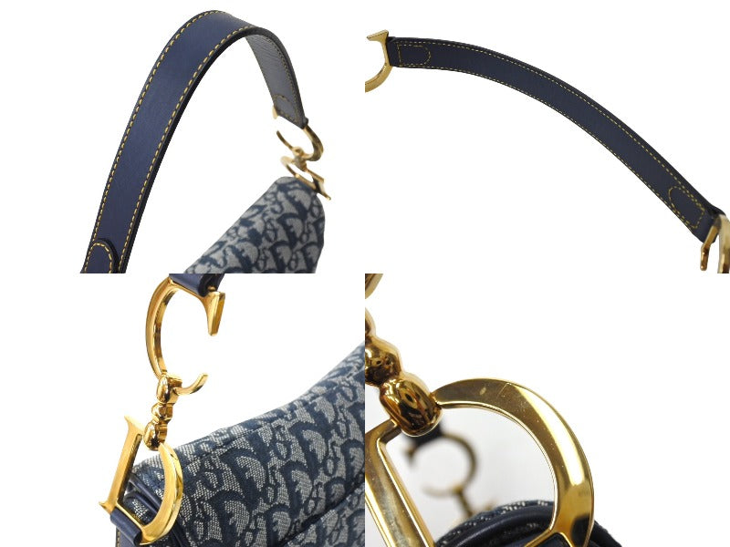 極美品 Christian Dior クリスチャンディオール トロッター ダブルサドル ハンドバッグ ネイビー RU0060 キャンバス レザー  ゴールド金具 中古 67271 – Casanova Vintage