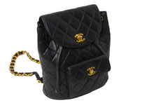画像をギャラリービューアに読み込む, CHANEL シャネル リュック ココマーク マトラッセ ダブルフラップ 3番台 1995年 ラムスキン ブラック ゴールド金具 美品 中古 67275