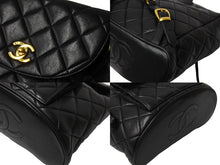 画像をギャラリービューアに読み込む, CHANEL シャネル リュック ココマーク マトラッセ ダブルフラップ 3番台 1995年 ラムスキン ブラック ゴールド金具 美品 中古 67275