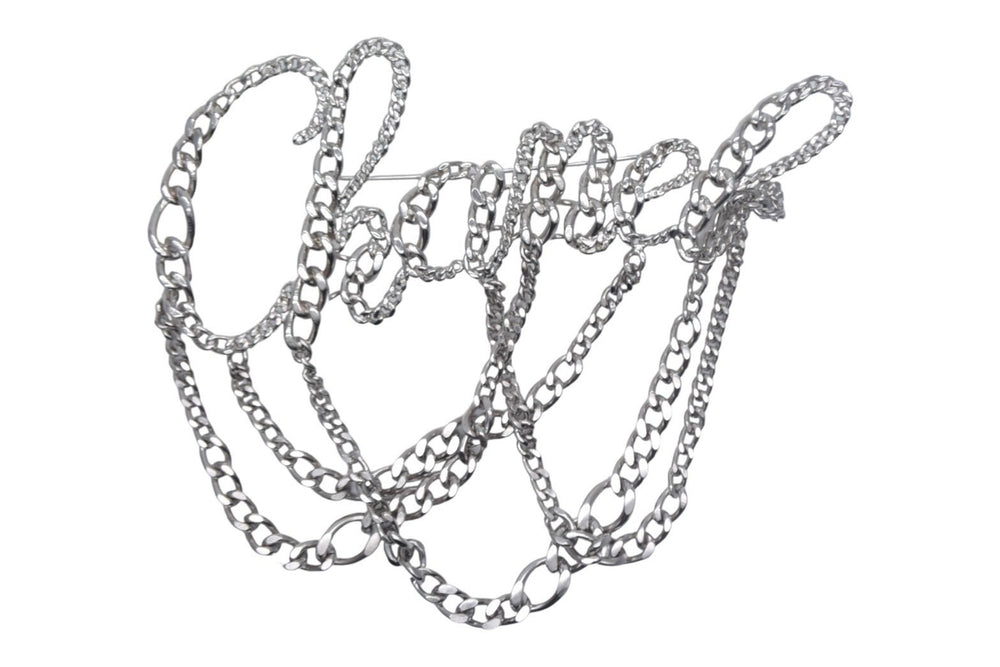 極美品 CHANEL シャネル ロゴ チェーン ブローチ 06P シルバー メタル ジュエリー アクセサリー 小物 シルバー金具 中古 67294