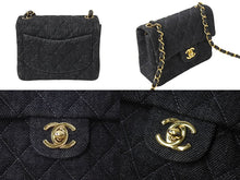 画像をギャラリービューアに読み込む, 極美品 CHANEL シャネル ミニマトラッセ チェーン ショルダー バッグ デニム ブラック A01115 5番台 ゴールド金具 中古 67300