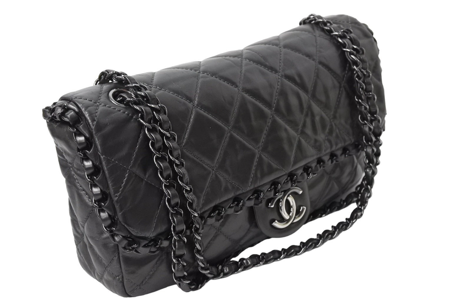 CHANEL シャネル マトラッセ チェーンアラウンド ショルダーバッグ 16番台 カーフスキン グレー ブラック金具 美品 中古 67301 –  Casanova Vintage