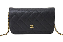 Load image into Gallery viewer, 極美品 CHANEL シャネル マトラッセ チェーンウォレット ショルダーバッグ 22番台 キャビアスキン ブラック ゴールド 中古 67306