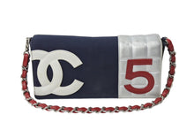 画像をギャラリービューアに読み込む, CHANEL シャネル NO.5 ナンバー5 チェーンショルダーバッグ 7番台 ネイビー ホワイト シルバー レッド 美品 中古 67314
