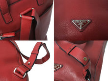 画像をギャラリービューアに読み込む, PRADA プラダ バックパック リュック VZ063T トライアングルロゴ レザー レッド 赤 美品 中古 67318