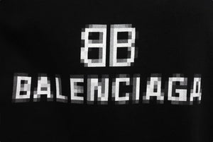 BALENCIAGA バレンシアガ モザイクピクセルドットロゴプリント Tシャツ コットン ブラック ホワイト サイズXS 美品 中古 67333