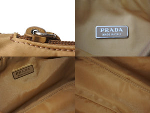 PRADA プラダ Hobo ホーボー ワンショルダーバッグ ハンドバッグ トライアングルロゴ ナイロン ベージュ シルバー 美品 中古 67343