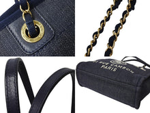 画像をギャラリービューアに読み込む, CHANEL シャネル ドーヴィルPM スモール トートバッグ A66939 チェーンショルダー 17番台 デニム ゴールド金具 ネイビー 美品 中古 67355