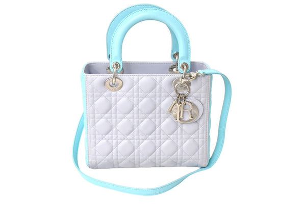 Very Good Condition Christian Dior Lady Dior Cannage 2WAY Handbag Medium Gray Used 67363