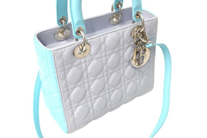 Very Good Condition Christian Dior Lady Dior Cannage 2WAY Handbag Medium Gray Used 67363