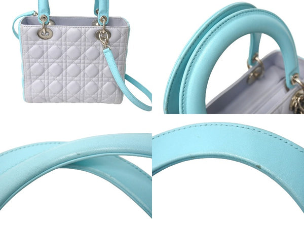 Very Good Condition Christian Dior Lady Dior Cannage 2WAY Handbag Medium Gray Used 67363