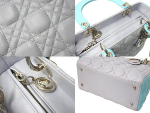 Very Good Condition Christian Dior Lady Dior Cannage 2WAY Handbag Medium Gray Used 67363