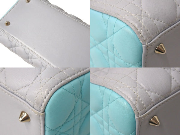 Very Good Condition Christian Dior Lady Dior Cannage 2WAY Handbag Medium Gray Used 67363