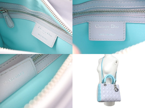 Very Good Condition Christian Dior Lady Dior Cannage 2WAY Handbag Medium Gray Used 67363