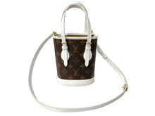 画像をギャラリービューアに読み込む, LOUIS VUITTON ルイヴィトン ナノバケット ショルダーバッグ モノグラム LVマッチ M81489 ブラウン ホワイト 美品 中古 67372