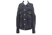 画像をギャラリービューアに読み込む, BALENCIAGA バレンシアガ デニムジャケット ロゴ ラインストーン 571449 TEW05 イタリア製 コットン ブラック サイズ34 美品 中古 67393