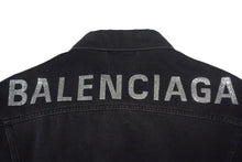 画像をギャラリービューアに読み込む, BALENCIAGA バレンシアガ デニムジャケット ロゴ ラインストーン 571449 TEW05 イタリア製 コットン ブラック サイズ34 美品 中古 67393