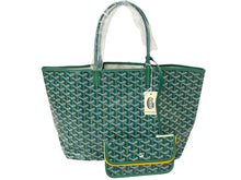 画像をギャラリービューアに読み込む, 新品未使用 GOYARD ゴヤール サンルイPM トートバッグ STLOUIPMLTY09CL09P PVC レザー ヘリンボーン グリーン 中古 67396
