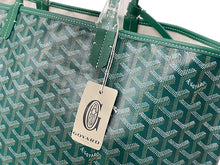 画像をギャラリービューアに読み込む, 新品未使用 GOYARD ゴヤール サンルイPM トートバッグ STLOUIPMLTY09CL09P PVC レザー ヘリンボーン グリーン 中古 67397
