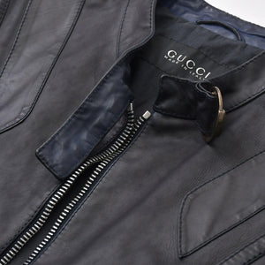 極美品 GUCCI グッチ シングルライダースジャケット スタンド 切替デザイン イタリア製 レザー ブラック シルバー金具 サイズ46 中古 4a006740