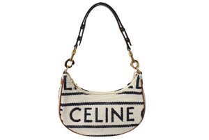 CELINE セリーヌ ミディアムアヴァストラップ ハンドバッグ テキスタイル 196922EFU 01WB カーフスキン ホワイト 美品 中古 67400