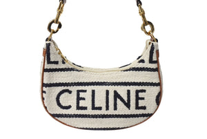 CELINE セリーヌ ミディアムアヴァストラップ ハンドバッグ テキスタイル 196922EFU 01WB カーフスキン ホワイト 美品 中古 67400