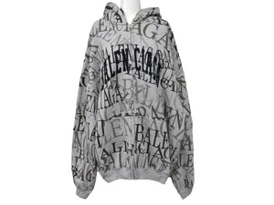 BALENCIAGA バレンシアガ 総柄アーチロゴ ジップ パーカー 2019 グレー コットン サイズXS 578129 美品 中古 67423