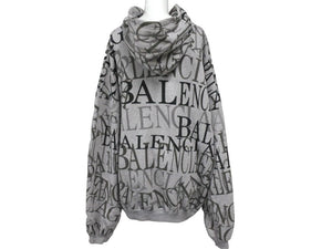 BALENCIAGA バレンシアガ 総柄アーチロゴ ジップ パーカー 2019 グレー コットン サイズXS 578129 美品 中古 67423