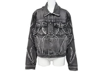 画像をギャラリービューアに読み込む, THUGCLUB サグクラブ Tribal Denim Jacket トライバルデニムジャケット コットン グレー シルバー金具 サイズ1 美品 中古 67425