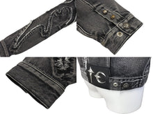 画像をギャラリービューアに読み込む, THUGCLUB サグクラブ Tribal Denim Jacket トライバルデニムジャケット コットン グレー シルバー金具 サイズ1 美品 中古 67425