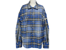 画像をギャラリービューアに読み込む, 極美品 THUGCLUB サグクラブ ARABSWORD フランネルシャツ 韓国製 ポリエステル レーヨン ポリウレタン ブルー シルバー サイズ1 中古 67438