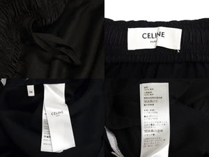 CELINE セリーヌ ロゴワッペン付 サイドライン アスレチックパンツ イタリア製 レーヨン ブラック ホワイト サイズ34 美品 中古 67446