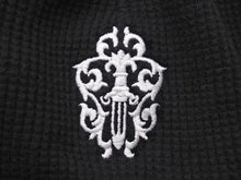 画像をギャラリービューアに読み込む, CHROME HEARTS クロムハーツ サーマルニット帽 ビーニー ダガーロゴ コットン ブラック ホワイト 美品 中古 67453