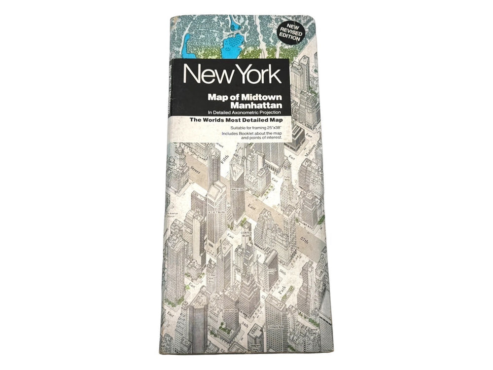 New York Map of Midtown Manhattan Bird's Eye View Map 1985 Interior Good Condition Used 67466