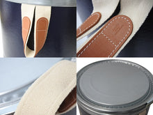 Load image into Gallery viewer, 極美品 HERMES エルメス サドルボックス スモール 馬具缶 馬具入れ メタル ブライドルレザー キャンバス ネイビー 中古 67478